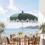 Recliner 8 ft. Classic Bohemian Fringe Pagoda Market Patio Umbrella with Auto-Tilt Crank Wind Vent and UV Protection