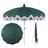 Recliner 8 ft. Classic Bohemian Fringe Pagoda Market Patio Umbrella with Auto-Tilt Crank Wind Vent and UV Protection