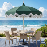 Recliner 8 ft. Classic Bohemian Fringe Pagoda Market Patio Umbrella with Auto-Tilt Crank Wind Vent and UV Protection