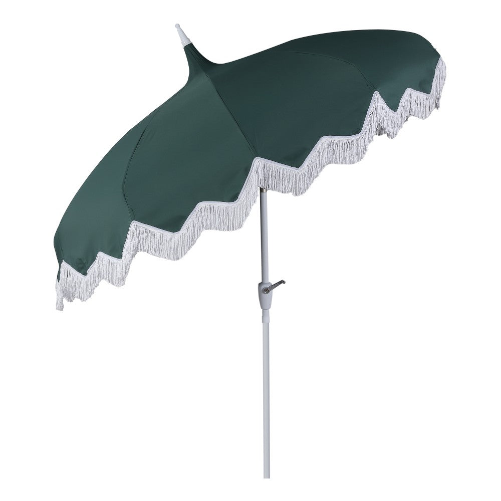 Recliner 8 ft. Classic Bohemian Fringe Pagoda Market Patio Umbrella with Auto-Tilt Crank Wind Vent and UV Protection