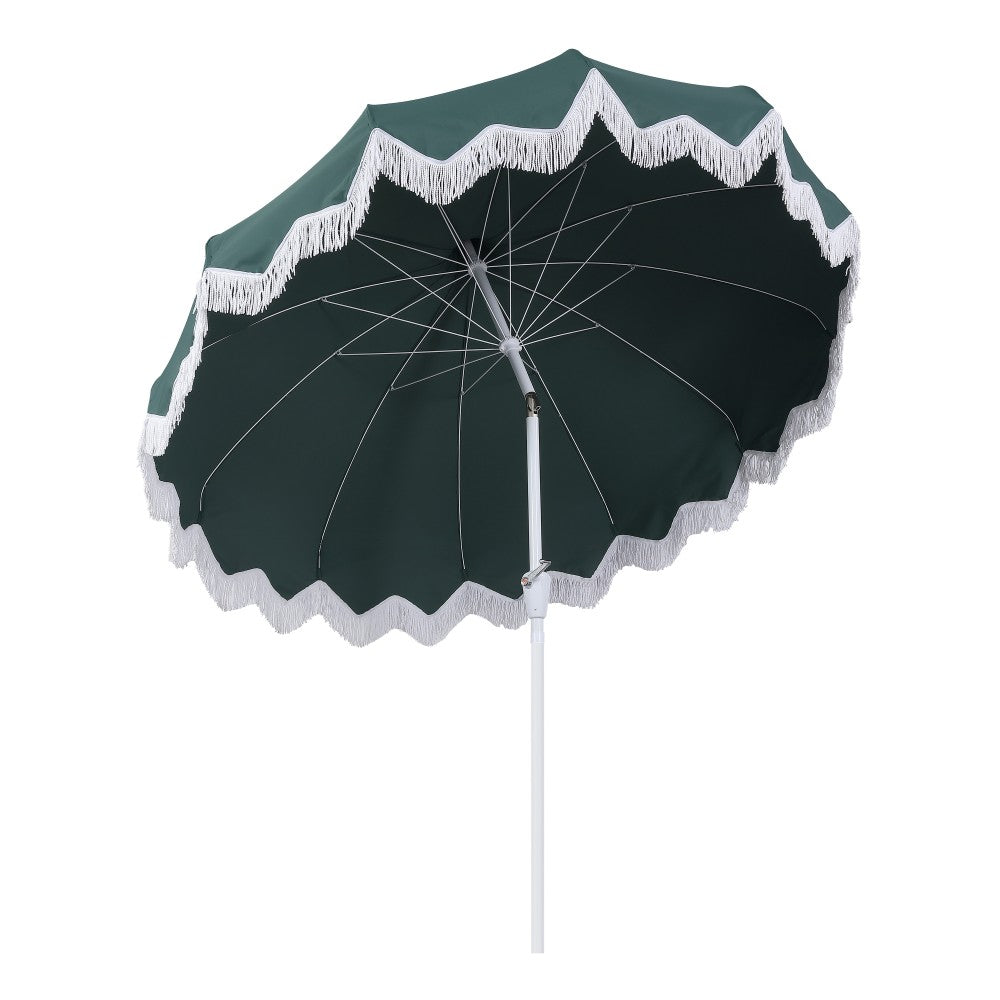 Recliner 8 ft. Classic Bohemian Fringe Pagoda Market Patio Umbrella with Auto-Tilt Crank Wind Vent and UV Protection