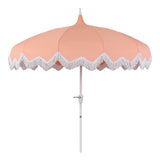 Recliner 8 ft. Classic Bohemian Fringe Pagoda Market Patio Umbrella with Auto-Tilt Crank Wind Vent and UV Protection