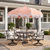 Recliner 8 ft. Classic Bohemian Fringe Pagoda Market Patio Umbrella with Auto-Tilt Crank Wind Vent and UV Protection
