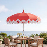 Recliner 8 ft. Classic Bohemian Fringe Pagoda Market Patio Umbrella with Auto-Tilt Crank Wind Vent and UV Protection
