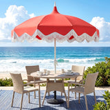 Recliner 8 ft. Classic Bohemian Fringe Pagoda Market Patio Umbrella with Auto-Tilt Crank Wind Vent and UV Protection