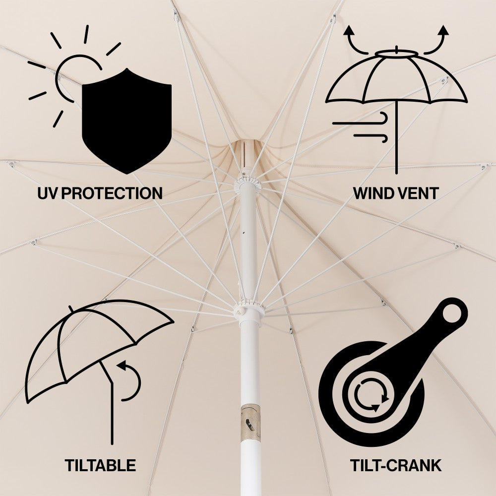 Maple 8 ft. Classic Coastal Scalloped Lotus Pagoda Market Patio Umbrella with Auto-Tilt Crank Wind Vent and UV Protection
