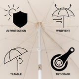 Maple 8 ft. Classic Coastal Scalloped Lotus Pagoda Market Patio Umbrella with Auto-Tilt Crank Wind Vent and UV Protection