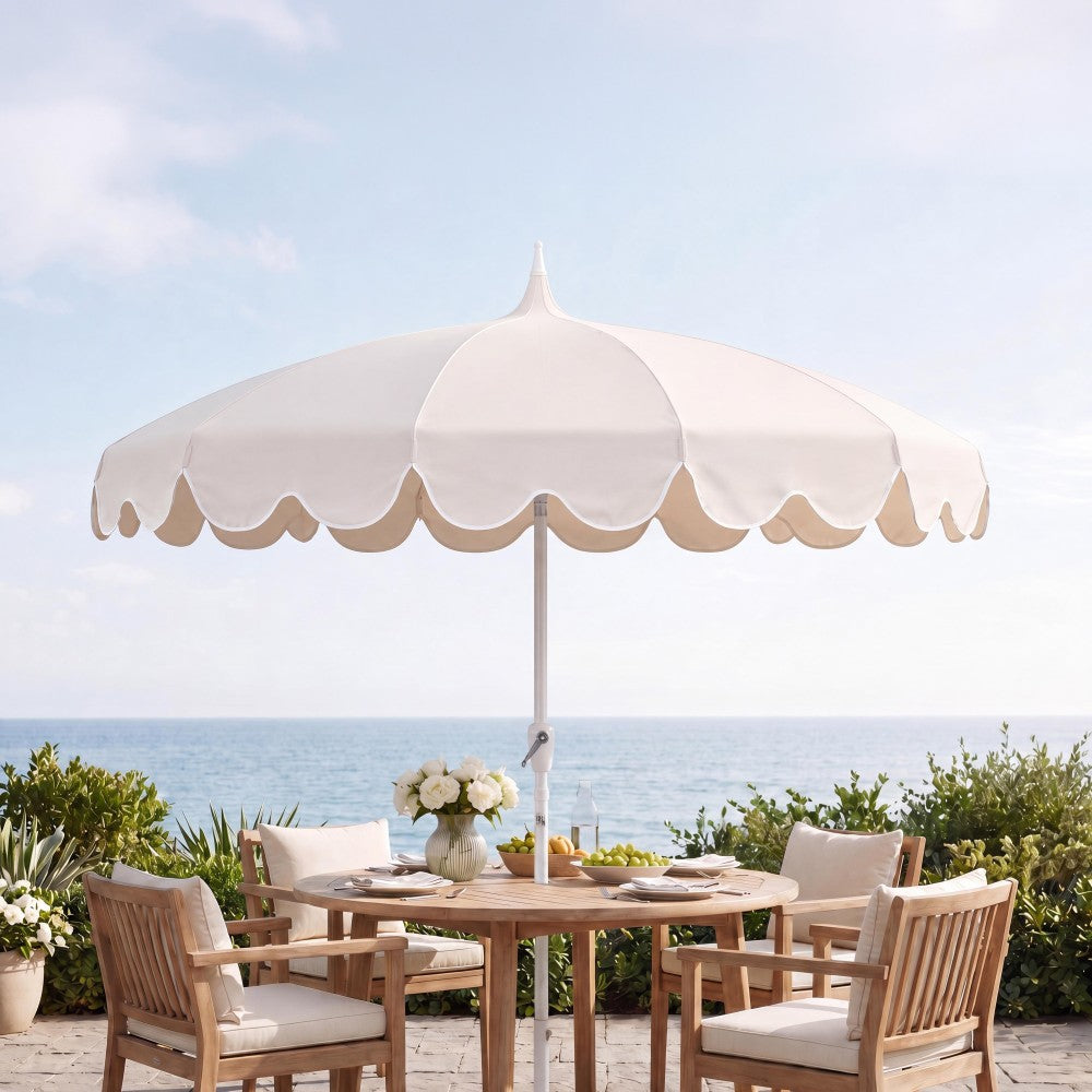 Maple 8 ft. Classic Coastal Scalloped Lotus Pagoda Market Patio Umbrella with Auto-Tilt Crank Wind Vent and UV Protection