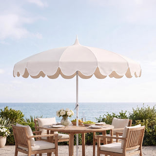 Maple 8 ft. Classic Coastal Scalloped Lotus Pagoda Market Patio Umbrella with Auto-Tilt Crank Wind Vent and UV Protection