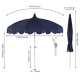 Maple 8 ft. Classic Coastal Scalloped Lotus Pagoda Market Patio Umbrella with Auto-Tilt Crank Wind Vent and UV Protection