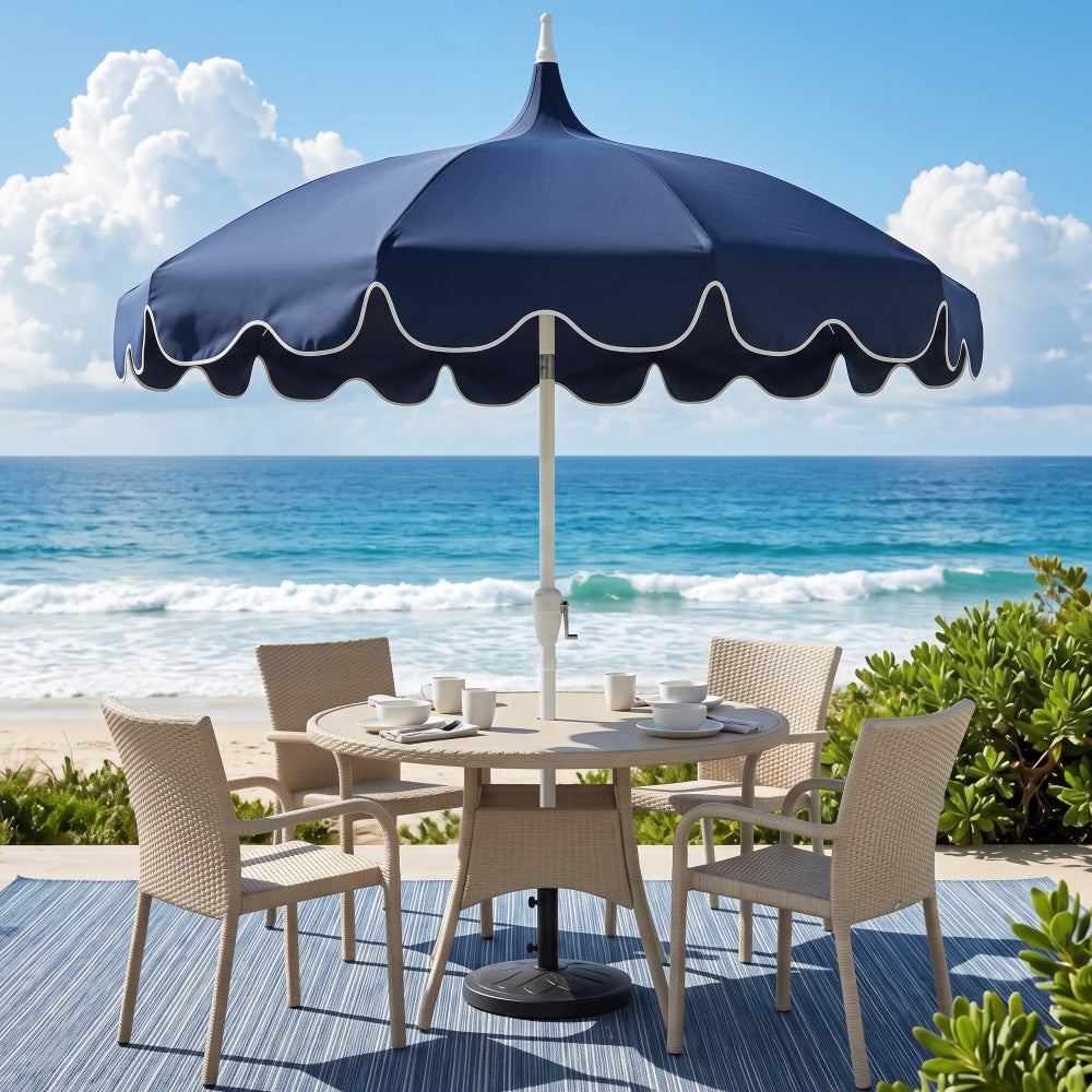 Maple 8 ft. Classic Coastal Scalloped Lotus Pagoda Market Patio Umbrella with Auto-Tilt Crank Wind Vent and UV Protection