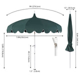 Maple 8 ft. Classic Coastal Scalloped Lotus Pagoda Market Patio Umbrella with Auto-Tilt Crank Wind Vent and UV Protection