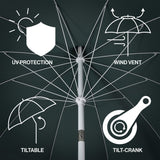 Maple 8 ft. Classic Coastal Scalloped Lotus Pagoda Market Patio Umbrella with Auto-Tilt Crank Wind Vent and UV Protection