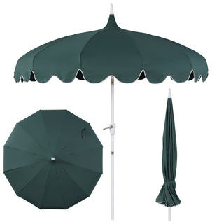 Maple 8 ft. Classic Coastal Scalloped Lotus Pagoda Market Patio Umbrella with Auto-Tilt Crank Wind Vent and UV Protection