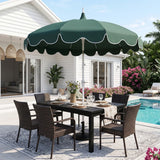 Maple 8 ft. Classic Coastal Scalloped Lotus Pagoda Market Patio Umbrella with Auto-Tilt Crank Wind Vent and UV Protection