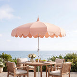 Maple 8 ft. Classic Coastal Scalloped Lotus Pagoda Market Patio Umbrella with Auto-Tilt Crank Wind Vent and UV Protection