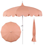 Maple 8 ft. Classic Coastal Scalloped Lotus Pagoda Market Patio Umbrella with Auto-Tilt Crank Wind Vent and UV Protection