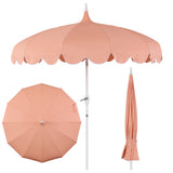Maple 8 ft. Classic Coastal Scalloped Lotus Pagoda Market Patio Umbrella with Auto-Tilt Crank Wind Vent and UV Protection