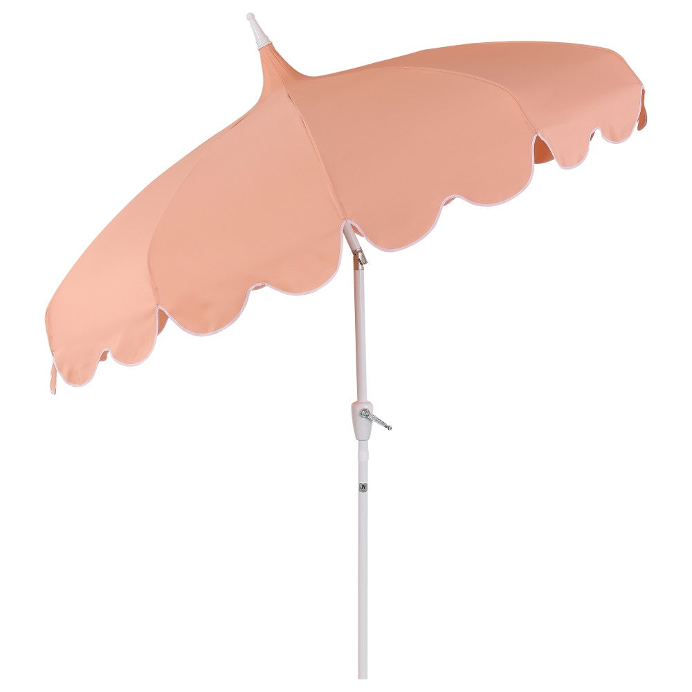 Maple 8 ft. Classic Coastal Scalloped Lotus Pagoda Market Patio Umbrella with Auto-Tilt Crank Wind Vent and UV Protection