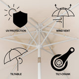 Mossbank 8.5 ft. Coastal Double-Tiered Castle Market Patio Umbrella with Auto-Tilt Crank Wind Vent and UV Protection