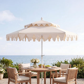 Mossbank 8.5 ft. Coastal Double-Tiered Castle Market Patio Umbrella with Auto-Tilt Crank Wind Vent and UV Protection