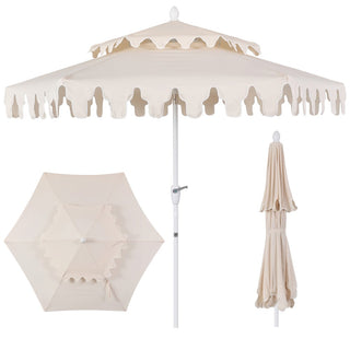 Mossbank 8.5 ft. Coastal Double-Tiered Castle Market Patio Umbrella with Auto-Tilt Crank Wind Vent and UV Protection