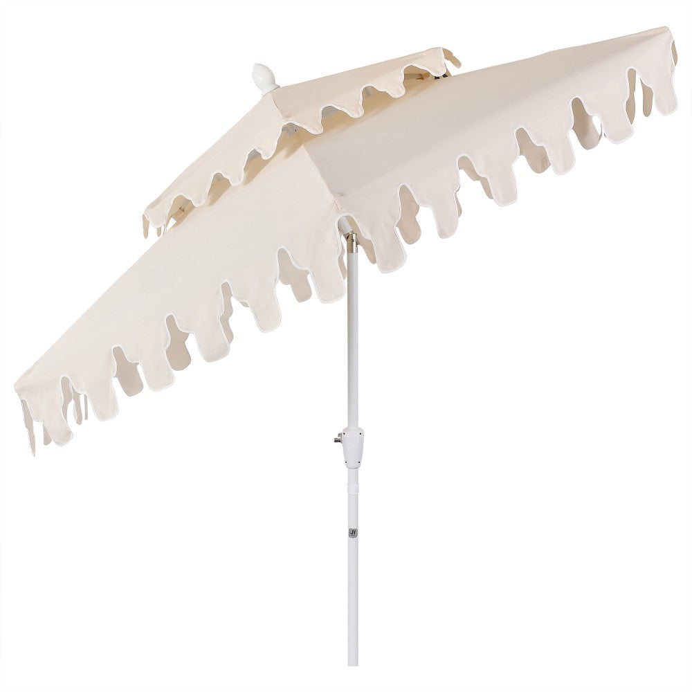 Mossbank 8.5 ft. Coastal Double-Tiered Castle Market Patio Umbrella with Auto-Tilt Crank Wind Vent and UV Protection