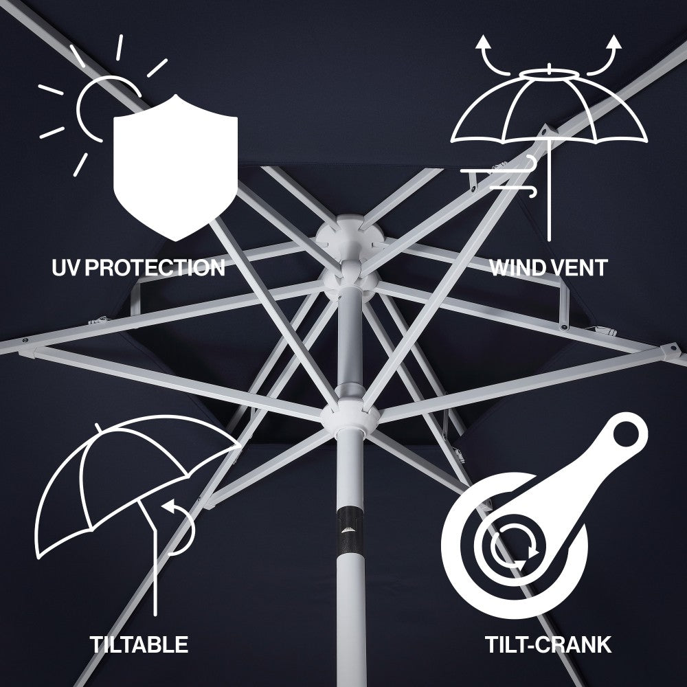 Mossbank 8.5 ft. Coastal Double-Tiered Castle Market Patio Umbrella with Auto-Tilt Crank Wind Vent and UV Protection