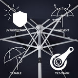 Mossbank 8.5 ft. Coastal Double-Tiered Castle Market Patio Umbrella with Auto-Tilt Crank Wind Vent and UV Protection