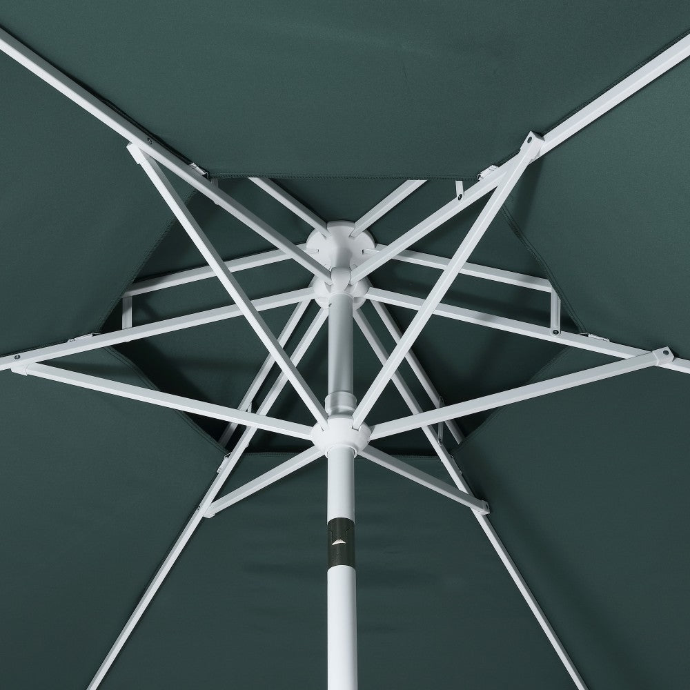 Mossbank 8.5 ft. Coastal Double-Tiered Castle Market Patio Umbrella with Auto-Tilt Crank Wind Vent and UV Protection