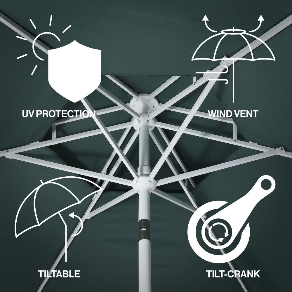 Mossbank 8.5 ft. Coastal Double-Tiered Castle Market Patio Umbrella with Auto-Tilt Crank Wind Vent and UV Protection