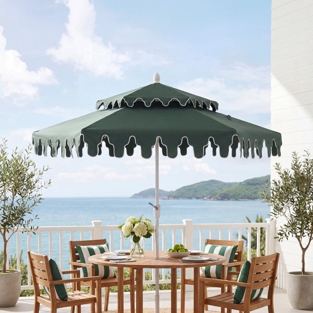 Mossbank 8.5 ft. Coastal Double-Tiered Castle Market Patio Umbrella with Auto-Tilt Crank Wind Vent and UV Protection
