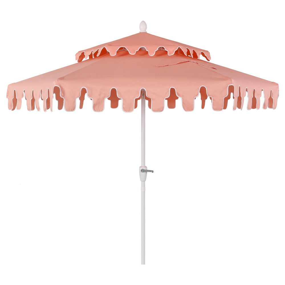 Mossbank 8.5 ft. Coastal Double-Tiered Castle Market Patio Umbrella with Auto-Tilt Crank Wind Vent and UV Protection