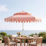 Mossbank 8.5 ft. Coastal Double-Tiered Castle Market Patio Umbrella with Auto-Tilt Crank Wind Vent and UV Protection