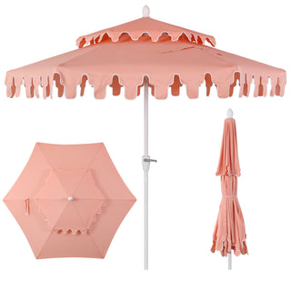 Mossbank 8.5 ft. Coastal Double-Tiered Castle Market Patio Umbrella with Auto-Tilt Crank Wind Vent and UV Protection