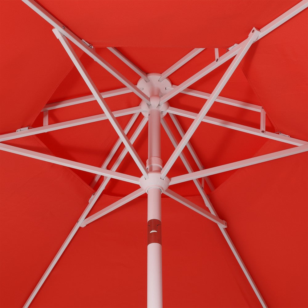 Mossbank 8.5 ft. Coastal Double-Tiered Castle Market Patio Umbrella with Auto-Tilt Crank Wind Vent and UV Protection