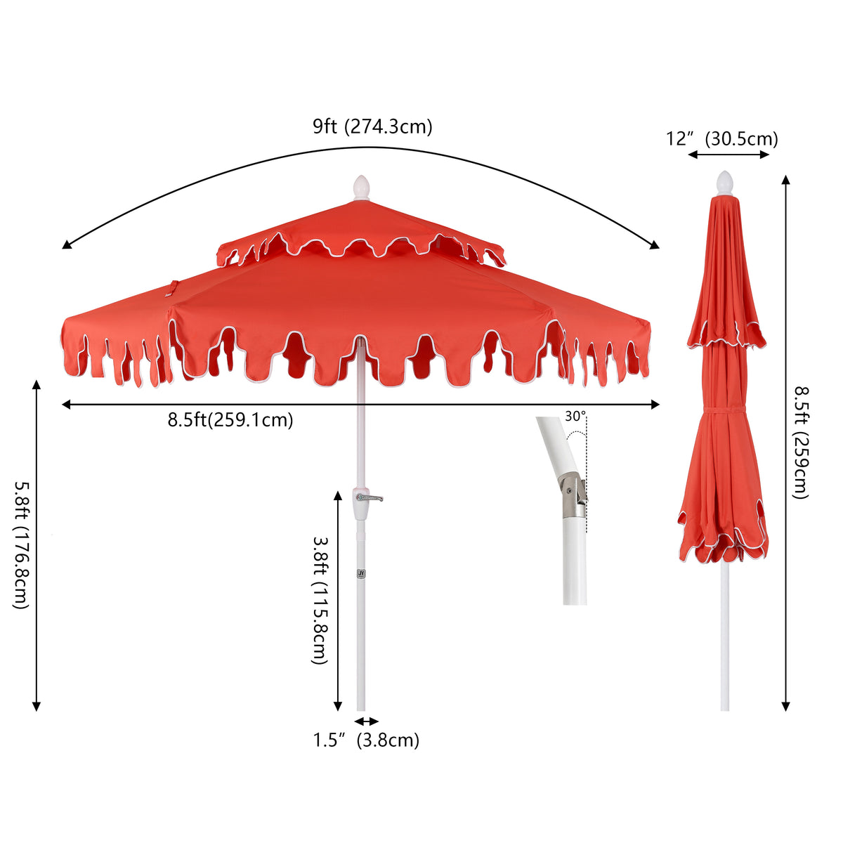 Mossbank 8.5 ft. Coastal Double-Tiered Castle Market Patio Umbrella with Auto-Tilt Crank Wind Vent and UV Protection