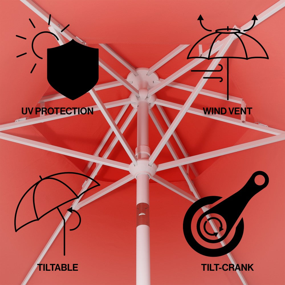 Mossbank 8.5 ft. Coastal Double-Tiered Castle Market Patio Umbrella with Auto-Tilt Crank Wind Vent and UV Protection