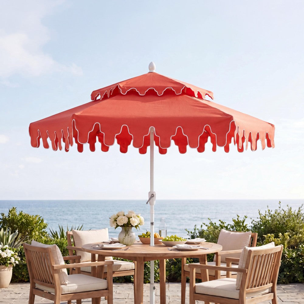 Mossbank 8.5 ft. Coastal Double-Tiered Castle Market Patio Umbrella with Auto-Tilt Crank Wind Vent and UV Protection