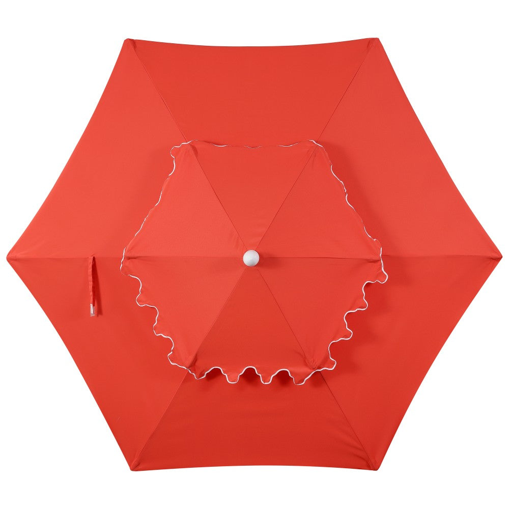 Mossbank 8.5 ft. Coastal Double-Tiered Castle Market Patio Umbrella with Auto-Tilt Crank Wind Vent and UV Protection