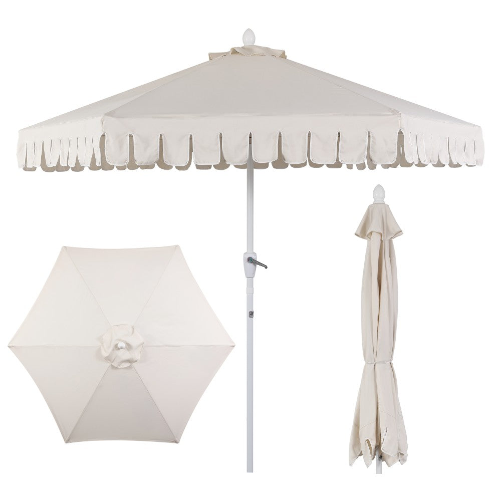 Riverstone 8.5 ft. Classic Castle Scalloped Market Patio Umbrella with Auto-Tilt Crank Wind Vent and UV Protection