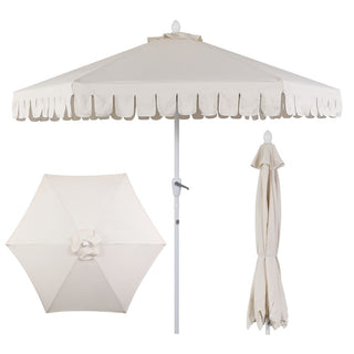 Riverstone 8.5 ft. Classic Castle Scalloped Market Patio Umbrella with Auto-Tilt Crank Wind Vent and UV Protection