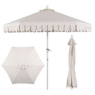 Riverstone 8.5 ft. Classic Castle Scalloped Market Patio Umbrella with Auto-Tilt Crank Wind Vent and UV Protection