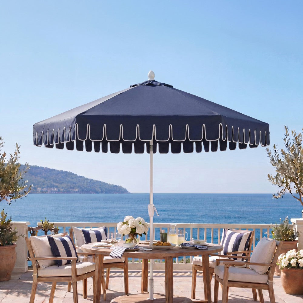 Riverstone 8.5 ft. Classic Castle Scalloped Market Patio Umbrella with Auto-Tilt Crank Wind Vent and UV Protection
