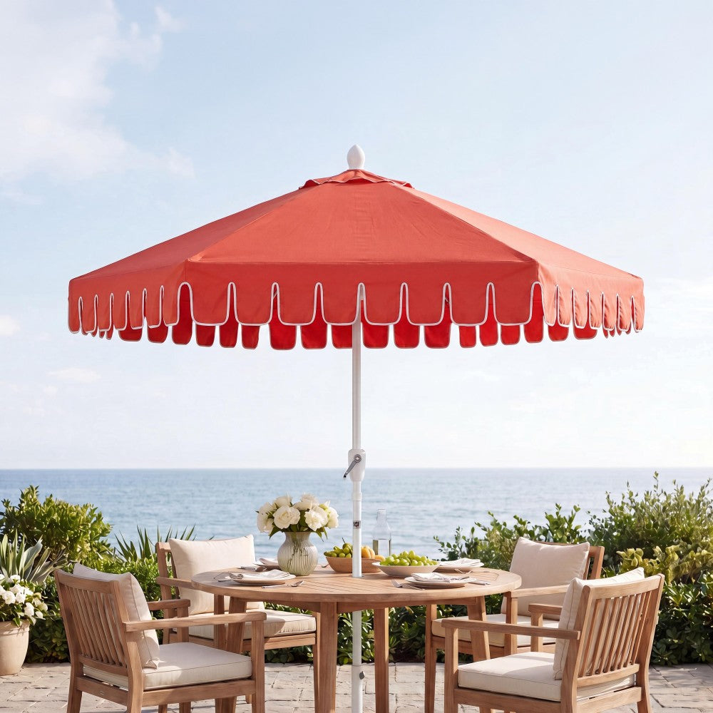 Riverstone 8.5 ft. Classic Castle Scalloped Market Patio Umbrella with Auto-Tilt Crank Wind Vent and UV Protection
