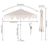 Oakhaven  9 ft. Bohemian Coastal Lotus Scallop Market Patio Umbrella with Auto-Tilt Crank Wind Vent and UV Protection
