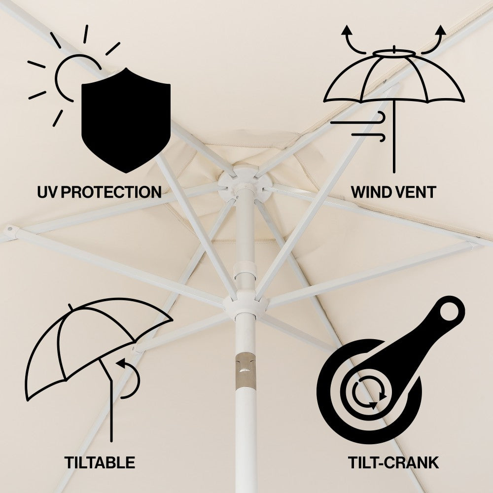 Oakhaven  9 ft. Bohemian Coastal Lotus Scallop Market Patio Umbrella with Auto-Tilt Crank Wind Vent and UV Protection