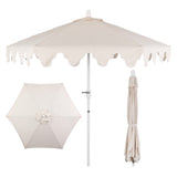 Oakhaven  9 ft. Bohemian Coastal Lotus Scallop Market Patio Umbrella with Auto-Tilt Crank Wind Vent and UV Protection
