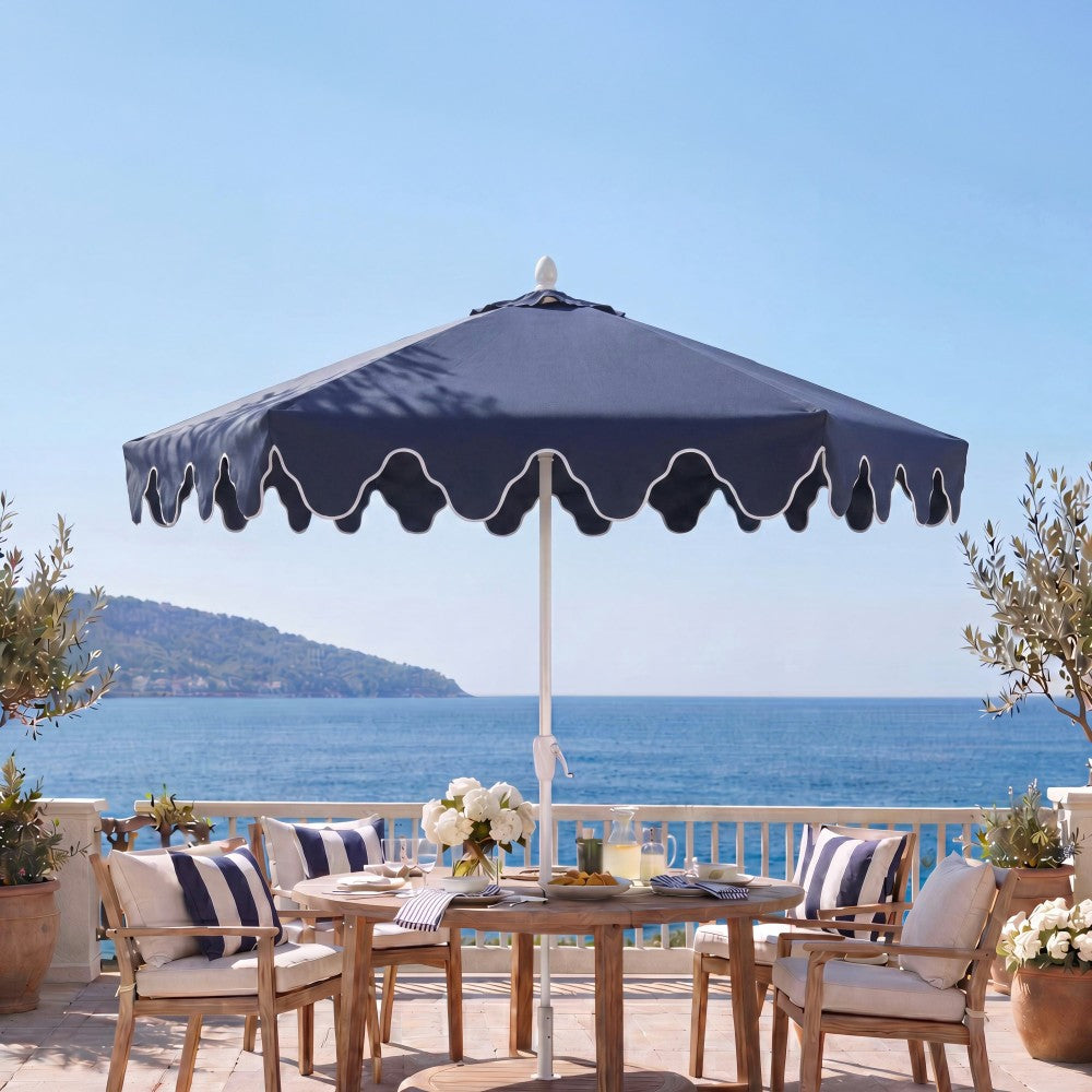 Oakhaven  9 ft. Bohemian Coastal Lotus Scallop Market Patio Umbrella with Auto-Tilt Crank Wind Vent and UV Protection
