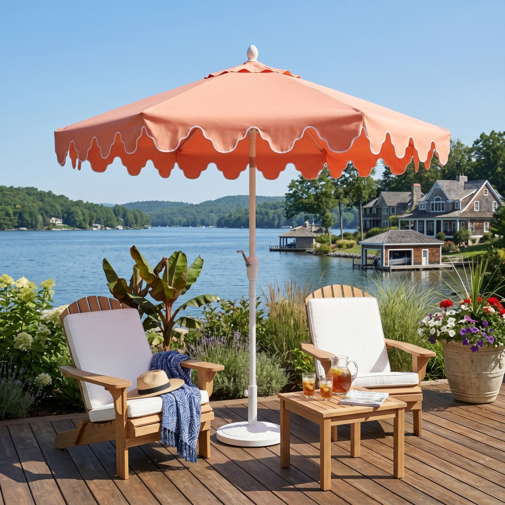 Oakhaven  9 ft. Bohemian Coastal Lotus Scallop Market Patio Umbrella with Auto-Tilt Crank Wind Vent and UV Protection